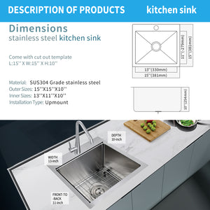 16 Gauge Stainless Steel 15 in. Single Bowl Drop-in Bar Sink