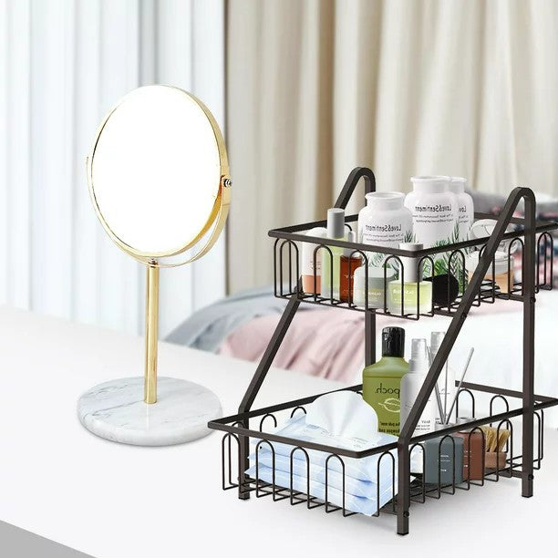 2-Tier Bronze Metal Fruit Baskets with Handle For Countertop (12 in. H x 12 in. W x 9 in. D)