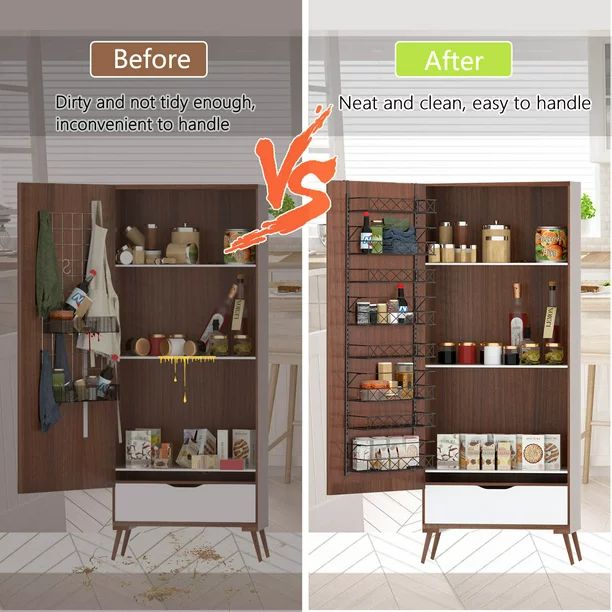 8-Shelf Metal Door Mount Pantry Organizer Spice Rack Organizer in Black