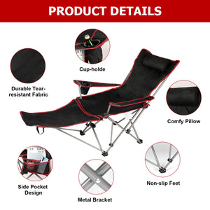 2 in 1 Folding Camping Chair with Footrest Mesh Lounge chair in Black