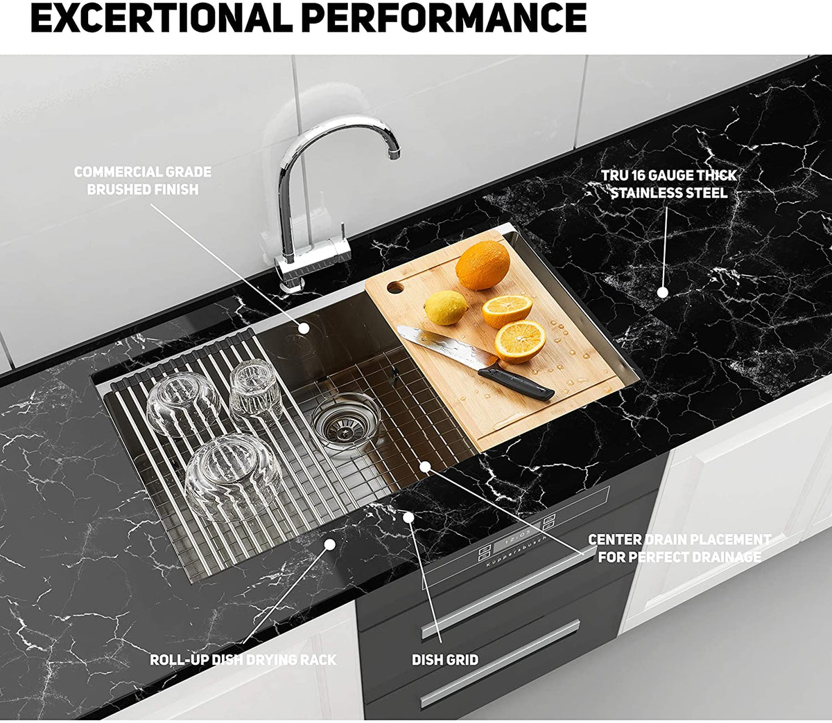 32 in. Undermount Single Bowl 16-Gauge Stainless Steel Kitchen Sink with Accessories (5-Pack Built-in Components)