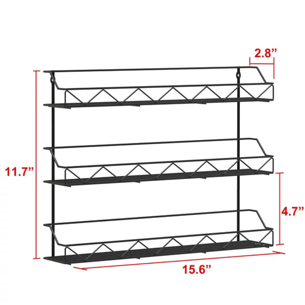 2 of Shelves 3-Tier Black Wall Mount Spice Rack Organizer