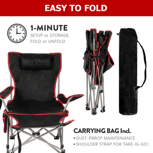 2 in 1 Folding Camping Chair with Footrest Mesh Lounge chair in Black