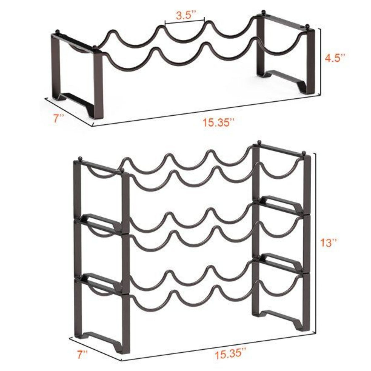 12-Bottle Stackable Metal Wine Bottle Rack in Bronze