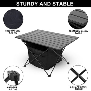 27 in. Black Portable Camping Table with Storage Bag