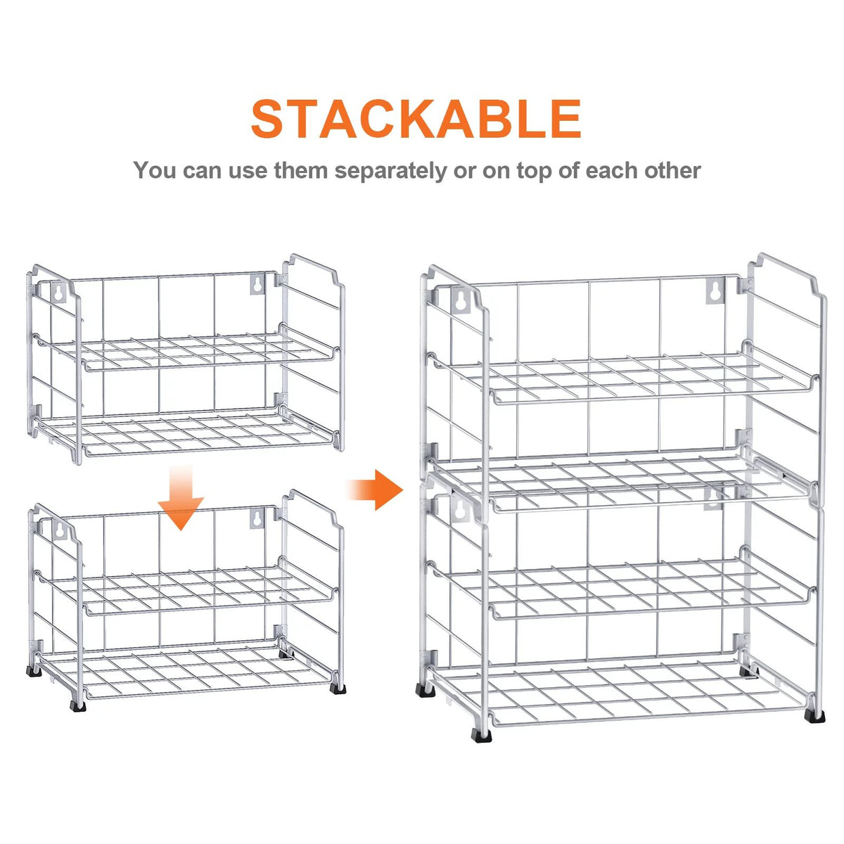 2 Tier (2 Pack) Stackable Freestanding Water Bottle Storage Rack in Silver