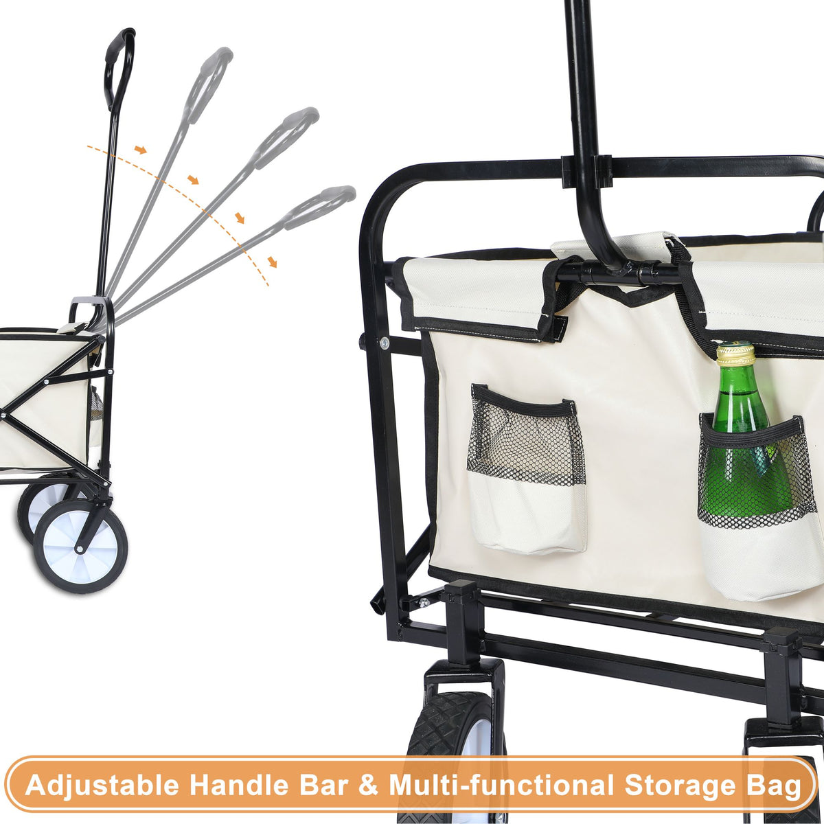 8 cu. ft. White Steel Rolling Collapsible Garden Cart Camping Wagon with Swivel Wheels and Adjustable Handle