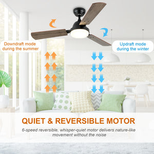 44 in. Ceiling Fan with LED Light and Remote, 6-Speeds, 2 Rotation Modes, Timer, Noble Bronze Finish