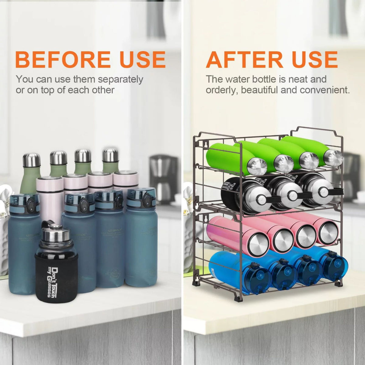 2-Tier (2 Pack) Stackable Freestanding Water Bottle Storage Rack in Bronze