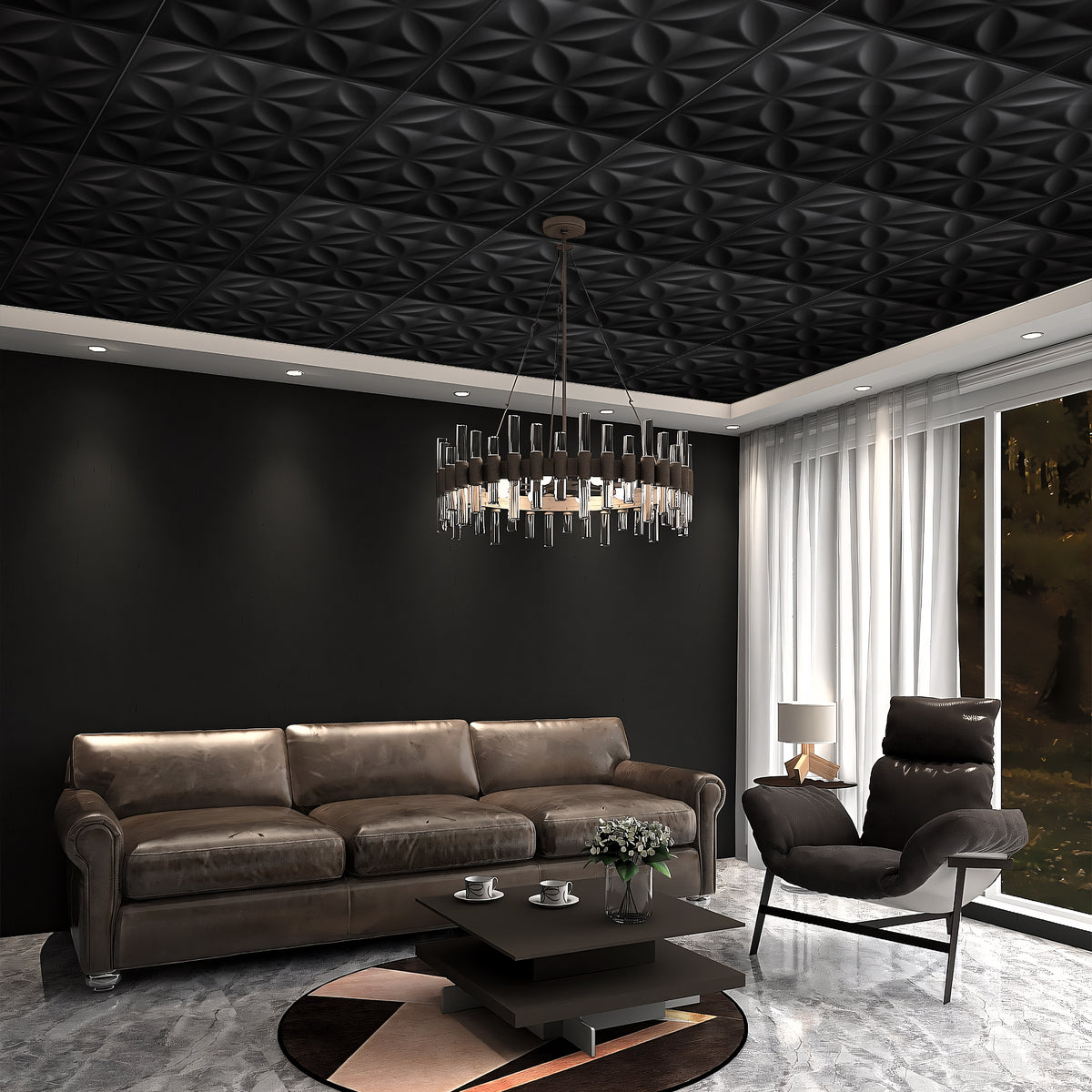 PVC 2 ft. x 2 ft. Embossing Drop in Ceiling Tile (48 sq.ft./case)