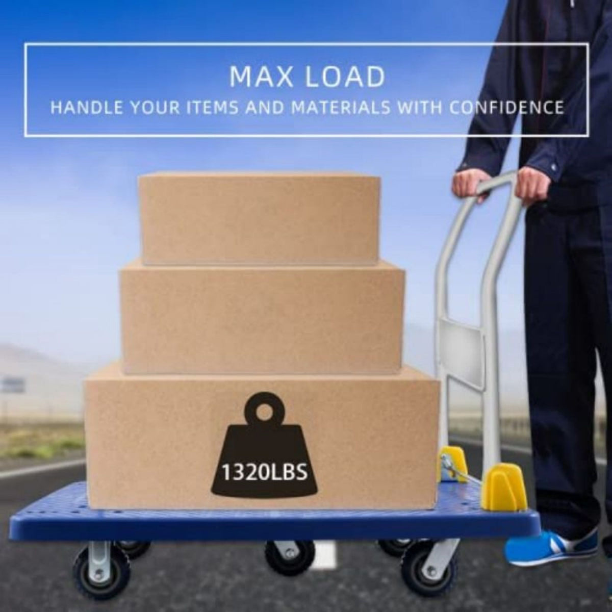 1320 lbs . Platform Truck With 360-Degree Swivel Wheels Foldable Push Hand Cart