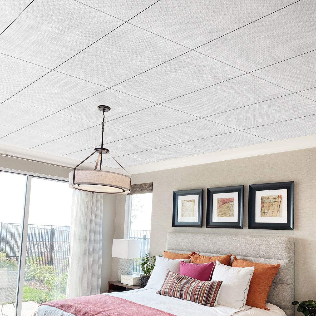 PVC 2 ft. x 4 ft. Embossing Plaid pattern Drop in Ceiling Tile (80 sq.ft./case)