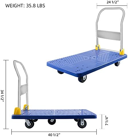 1320 lbs . Platform Truck With 360-Degree Swivel Wheels Foldable Push Hand Cart