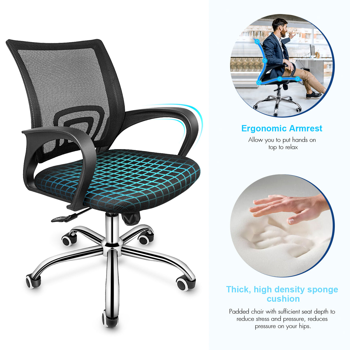 Adjustable Mesh Fabric Office Computer Chair Executive Ergonomic Armchair