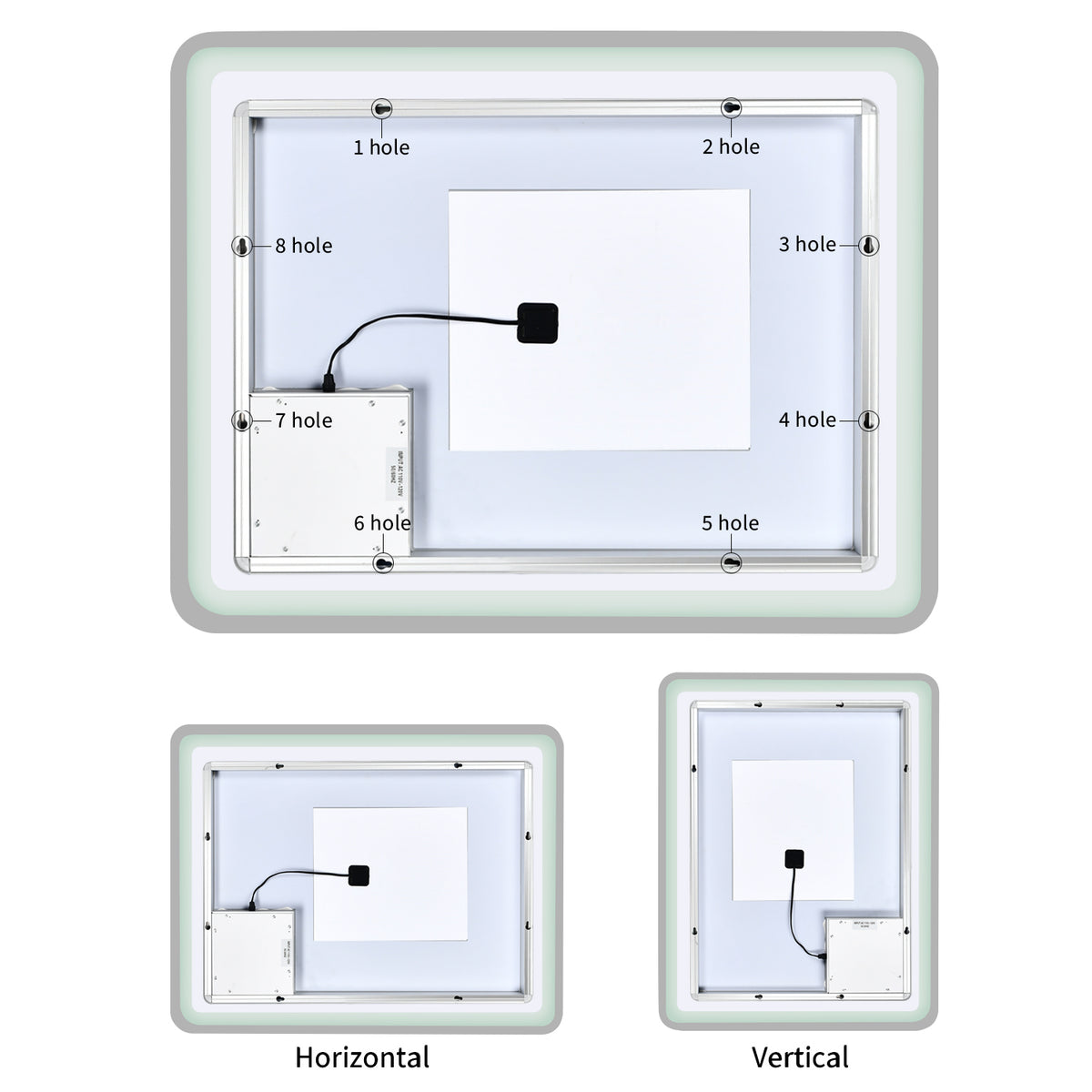 27.5 in. W x 35.4 in. H Rectangular Frameless Large Wall Anti-Fog Dimmable LED Bathroom Vanity Mirror