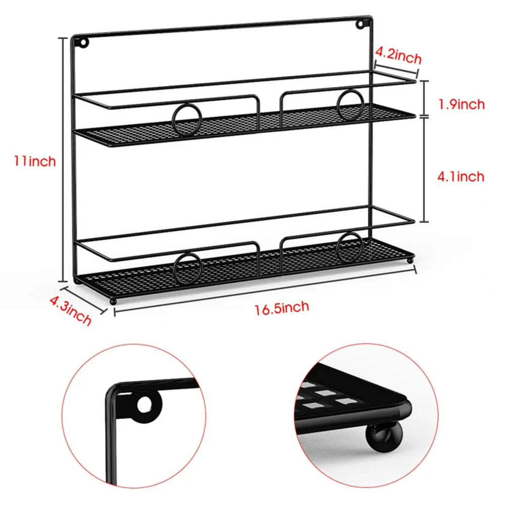 2 of Shelves 2-Tier Black Wall Mount Spice Rack Organizer