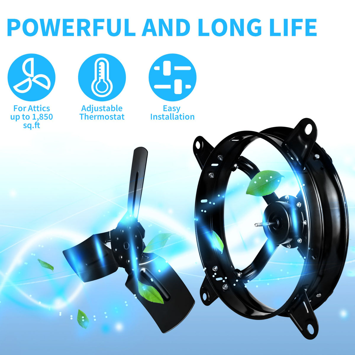 14 in. windor fan attic Gable Ventilator With Adjustable Temperature Thermostat in Black （1-Pack