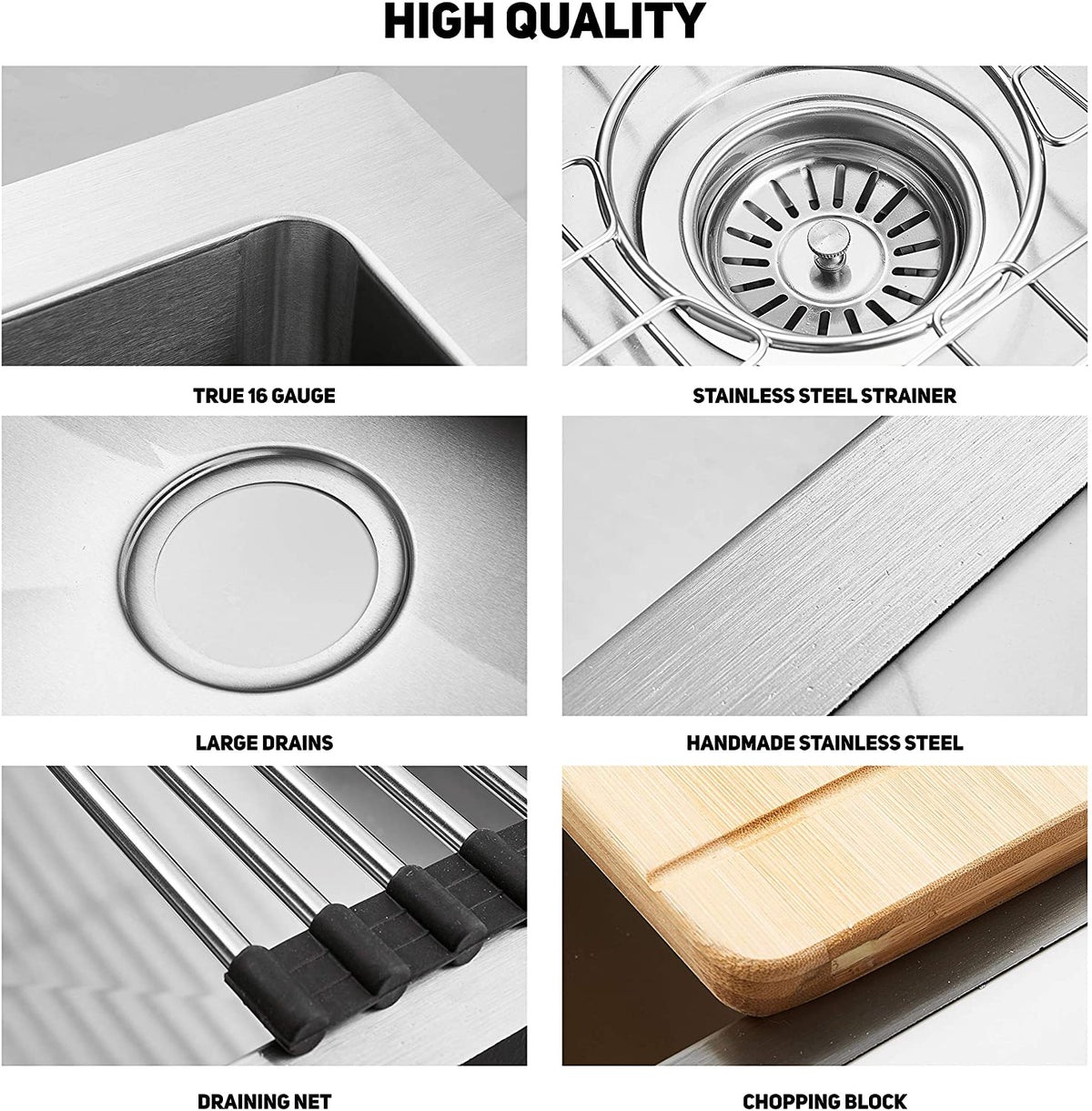 32 in. Undermount Single Bowl 16-Gauge Stainless Steel Kitchen Sink with Accessories (5-Pack Built-in Components)