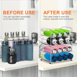 2 Tier (2 Pack) Stackable Freestanding Water Bottle Storage Rack in Silver