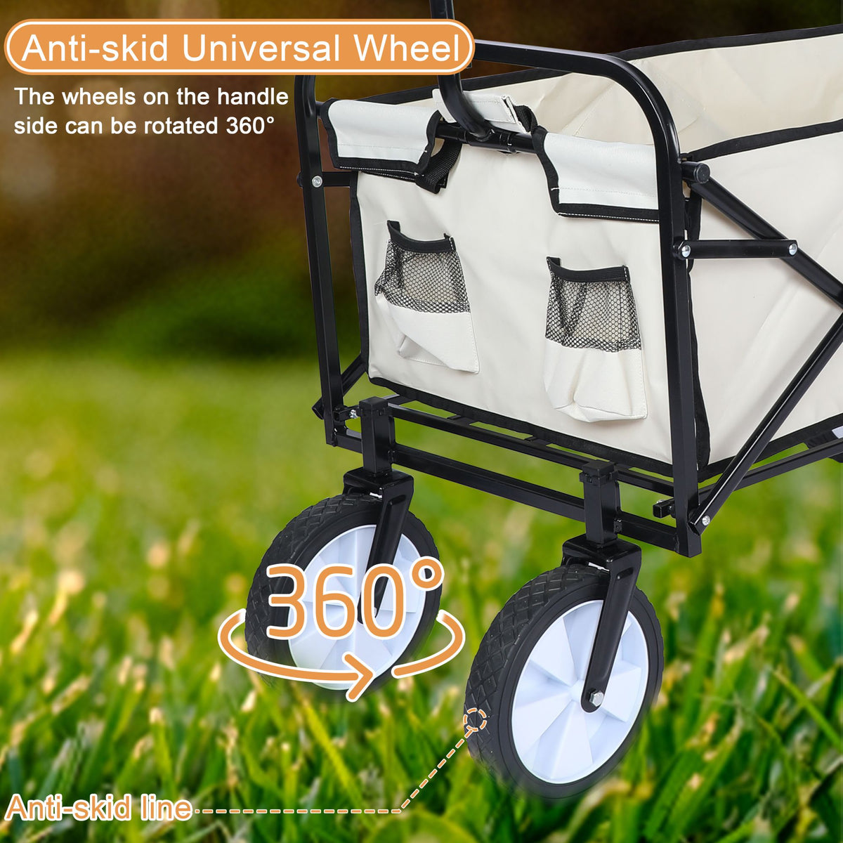 8 cu. ft. White Steel Rolling Collapsible Garden Cart Camping Wagon with Swivel Wheels and Adjustable Handle