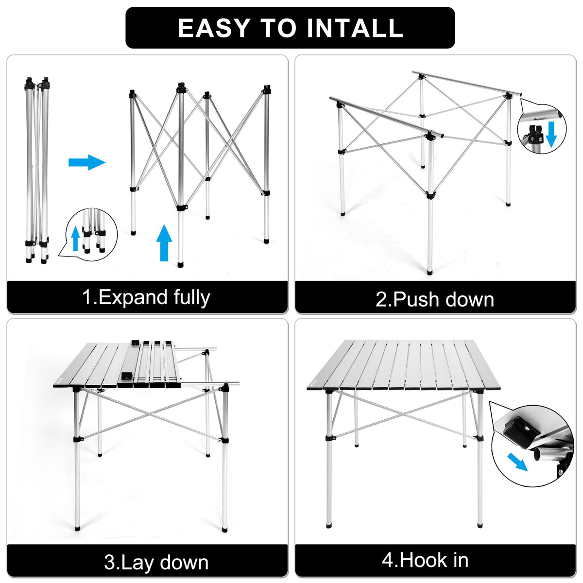 28 in. Square Portable Folding Aluminum Picnic Table in Sliver