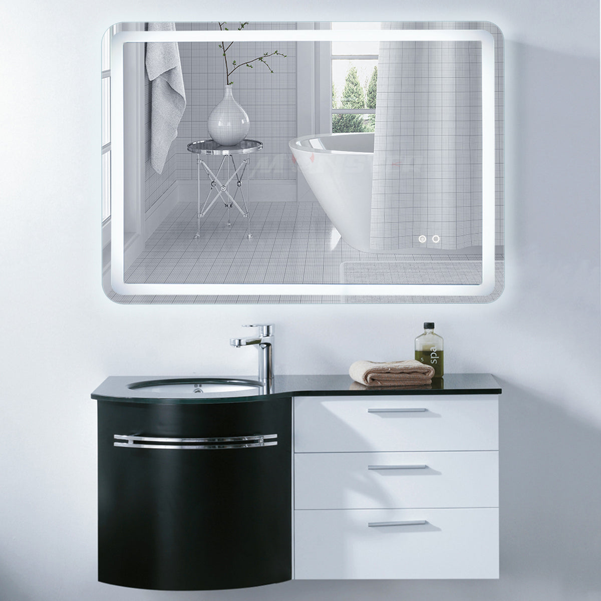 27.5 in. W x 35.4 in. H Rectangular Frameless Large Wall Anti-Fog Dimmable LED Bathroom Vanity Mirror