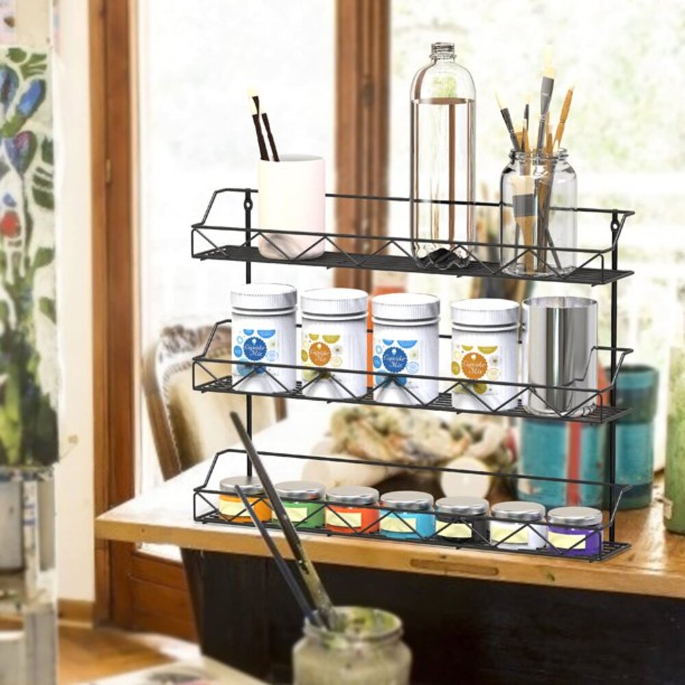 2 of Shelves 3-Tier Black Wall Mount Spice Rack Organizer