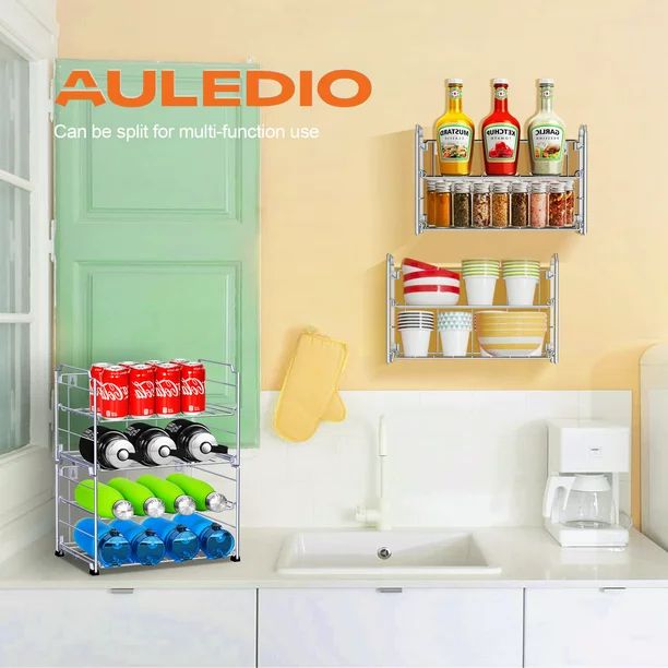 2 Tier (2 Pack) Stackable Freestanding Water Bottle Storage Rack in Silver