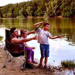 2 in 1 Folding Camping Chair with Footrest Mesh Lounge chair in Black