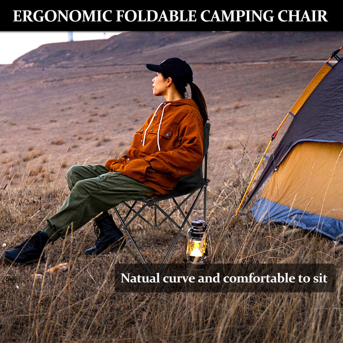 Mini Armless Portable Folding Camping Chair for Outdoor Camping Fishing in Black