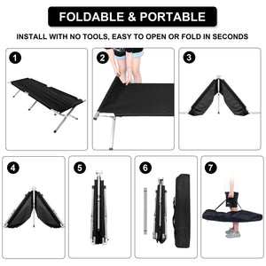 Portable Folding Camping Cot. 74.8 in. x 24.8 in. x 17 in. in Black