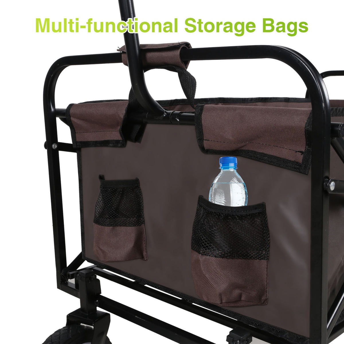 8 cu. ft. Brown Steel Rolling Collapsible Garden Cart Camping Wagon with Swivel Wheels and Adjustable Handle