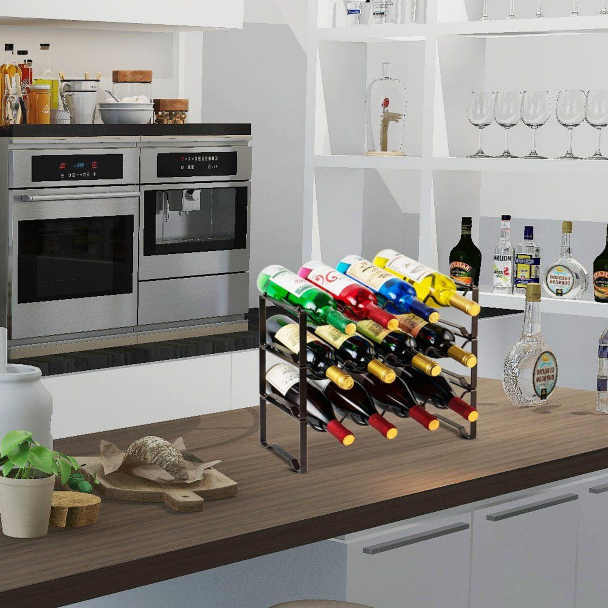 12-Bottle Stackable Metal Wine Bottle Rack in Bronze