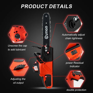 21V Lithium 12 in. Brushless Cordless Battery Powered Pruning Chainsaw with 2 rechargeable 21V 4000mAh batteries