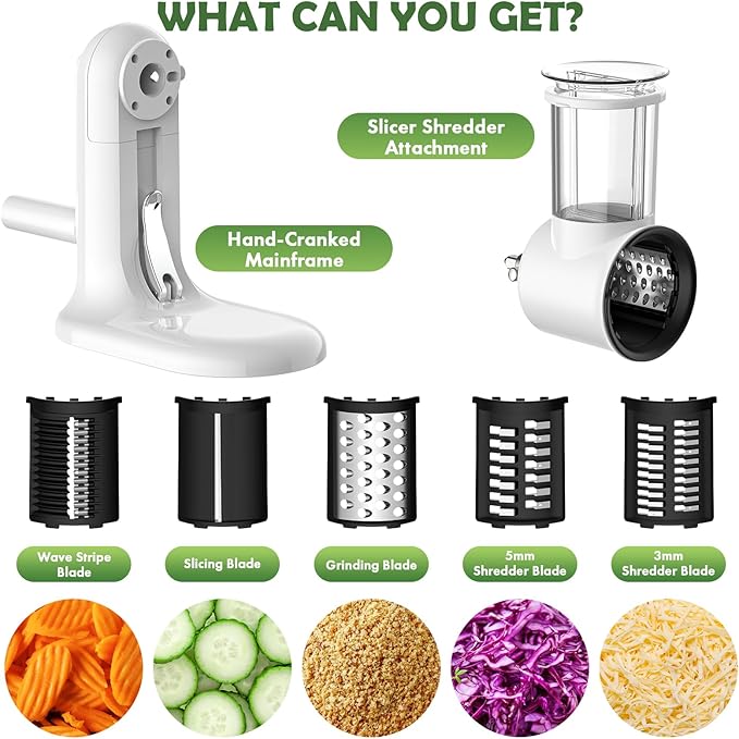 Cheese Grater Hand Crank, Kitchen Vegetable Slicer with 5 Blades