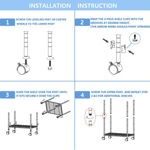 3-Tier Steel Wire Shelving with Wheels