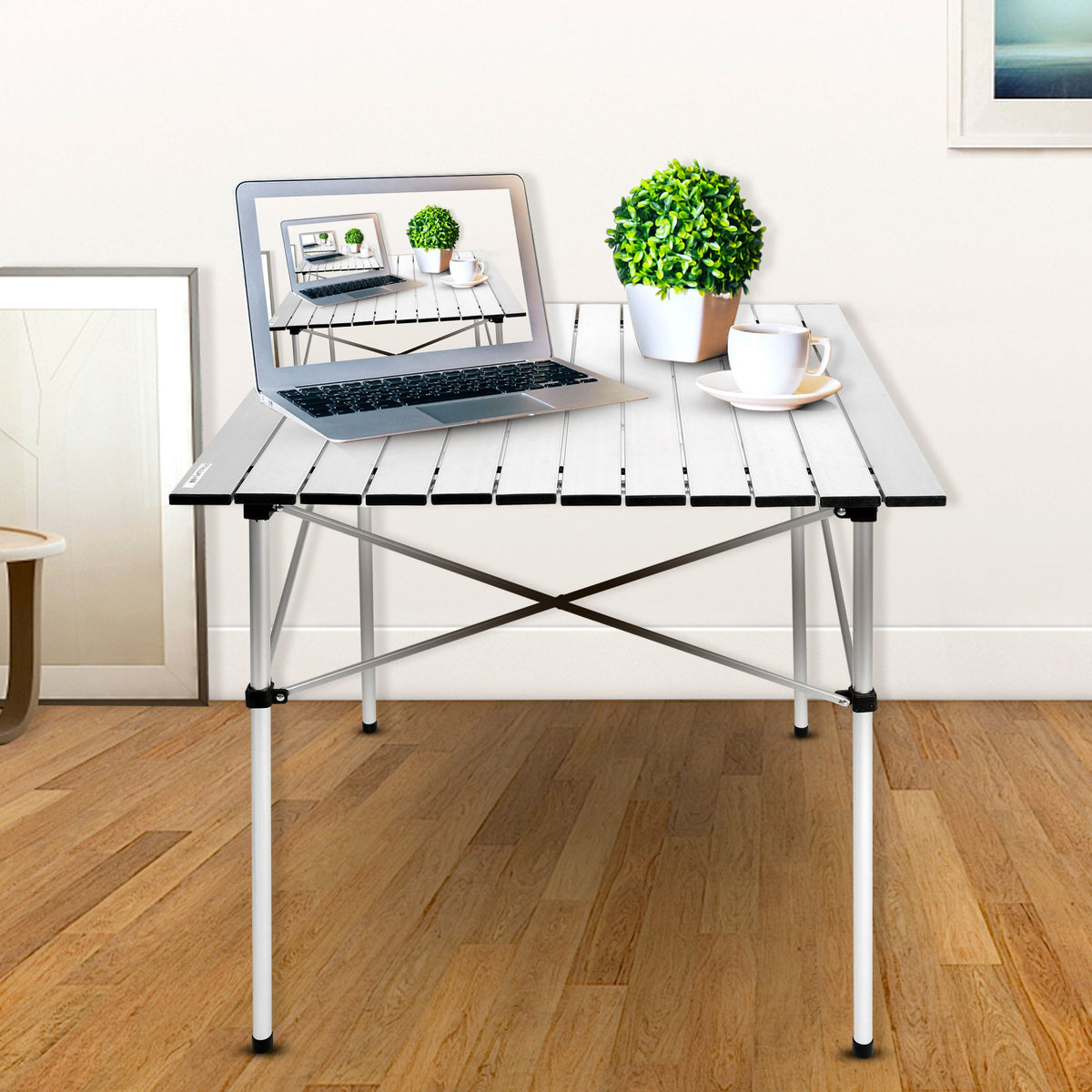 28 in. Square Portable Folding Aluminum Picnic Table in Sliver