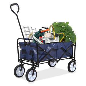 8 cu. ft. Blue Steel Rolling Collapsible Garden Cart Camping Wagon with Swivel Wheels and Adjustable Handle