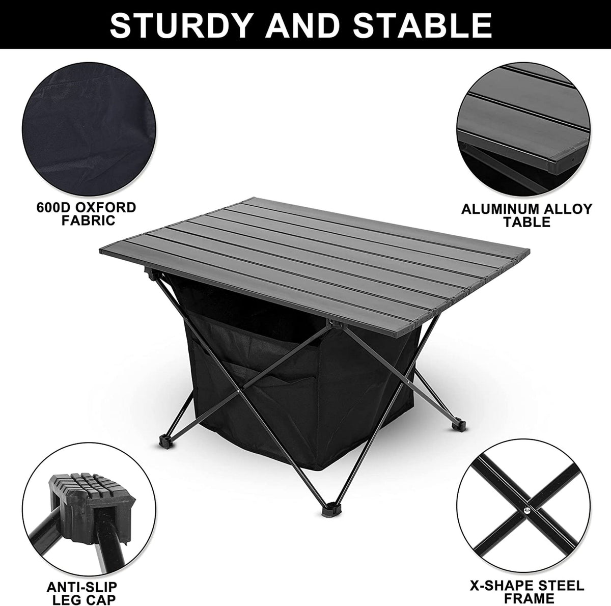 Portable Camping Side Table with Storage Bag. Size: Small