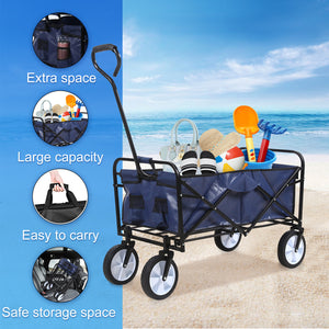 8 cu. ft. Blue Steel Rolling Collapsible Garden Cart Camping Wagon with Swivel Wheels and Adjustable Handle