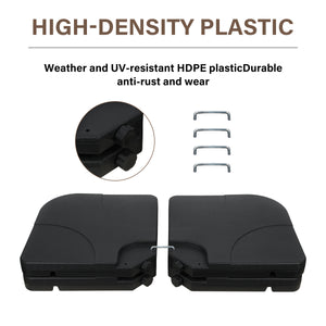 4-Piece Plastic Patio Umbrella Base Plate Set with Easy-Fill Spouts and Handle in Black