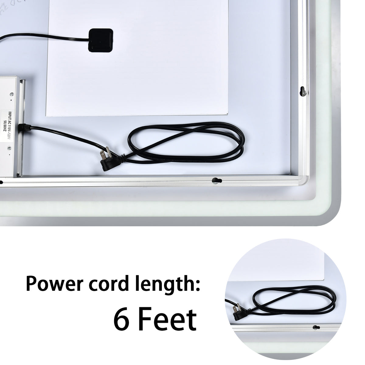 27.5 in. W x 35.4 in. H Rectangular Frameless Large Wall Anti-Fog Dimmable LED Bathroom Vanity Mirror