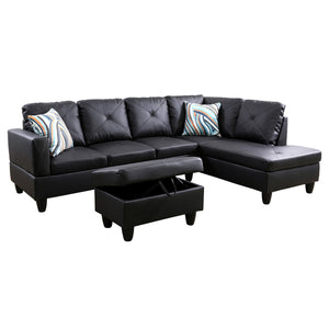 Dubbin Black Faux Leather 3-Piece Couch Living Room Sofa Set