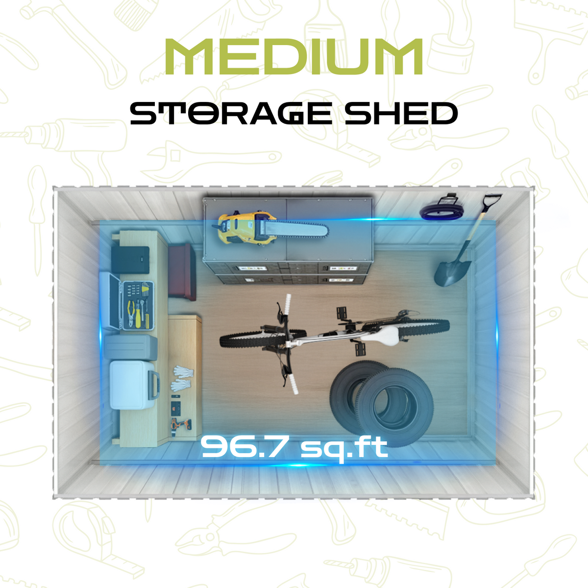 9.1*10.6 Ft Metal Garden Shed with Lockable Double Doors & Sloping Roof, Weather-Resistant Tool Shed for Backyard, Patio, Poolside Black