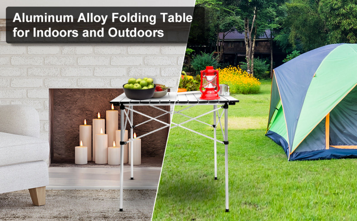 28 in. Square Portable Folding Aluminum Picnic Table in Sliver