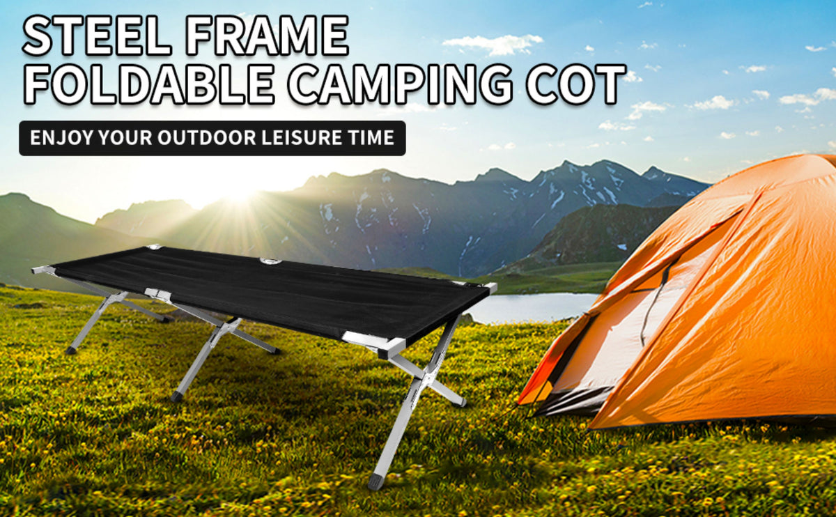 Portable Folding Camping Cot. 74.8 in. x 24.8 in. x 17 in. in Black