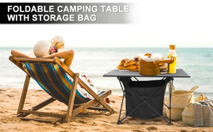 27 in. Black Portable Camping Table with Storage Bag