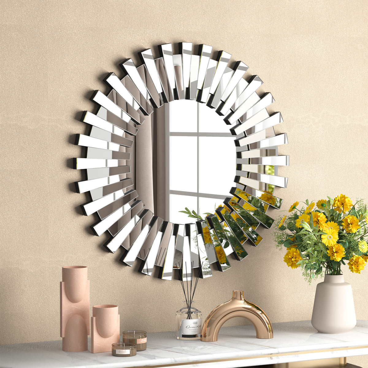 Modern & Contemporary Round Bevelled Wall Mirror