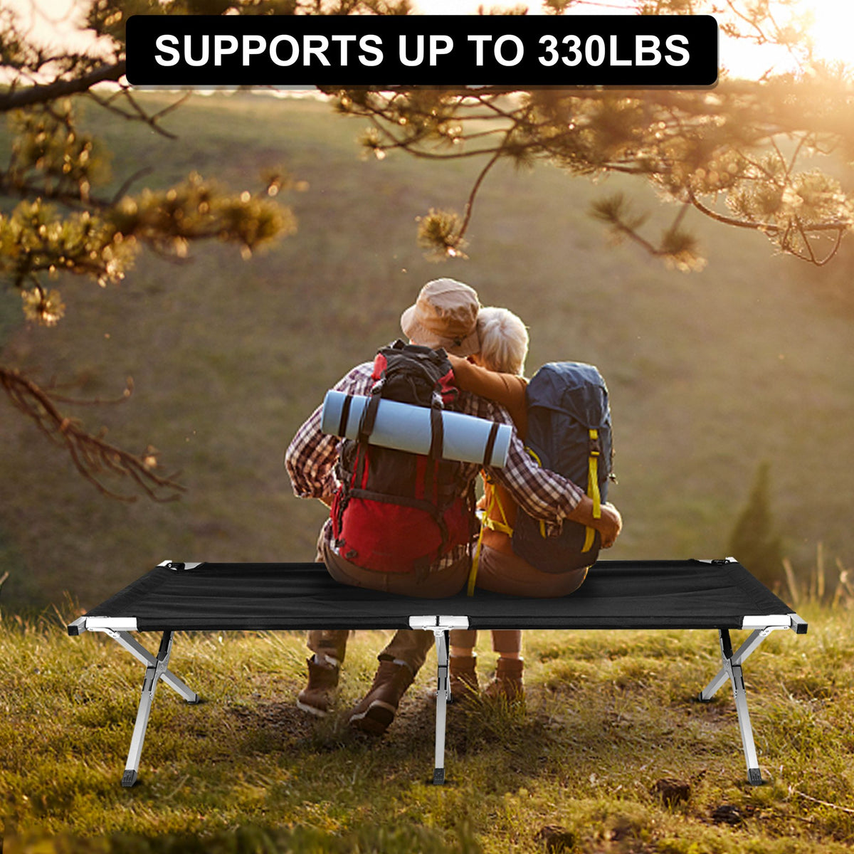 Portable Folding Camping Cot. 74.8 in. x 24.8 in. x 17 in. in Black