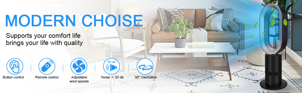 Bladeless Tower Fan With Remote,Adjustable Speeds Settings